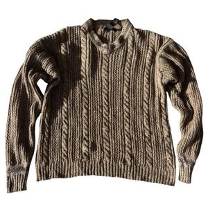 Vintage Y2K Jones New York Men Cable Knit Silk Mohair Blend Sweater Size M Brown